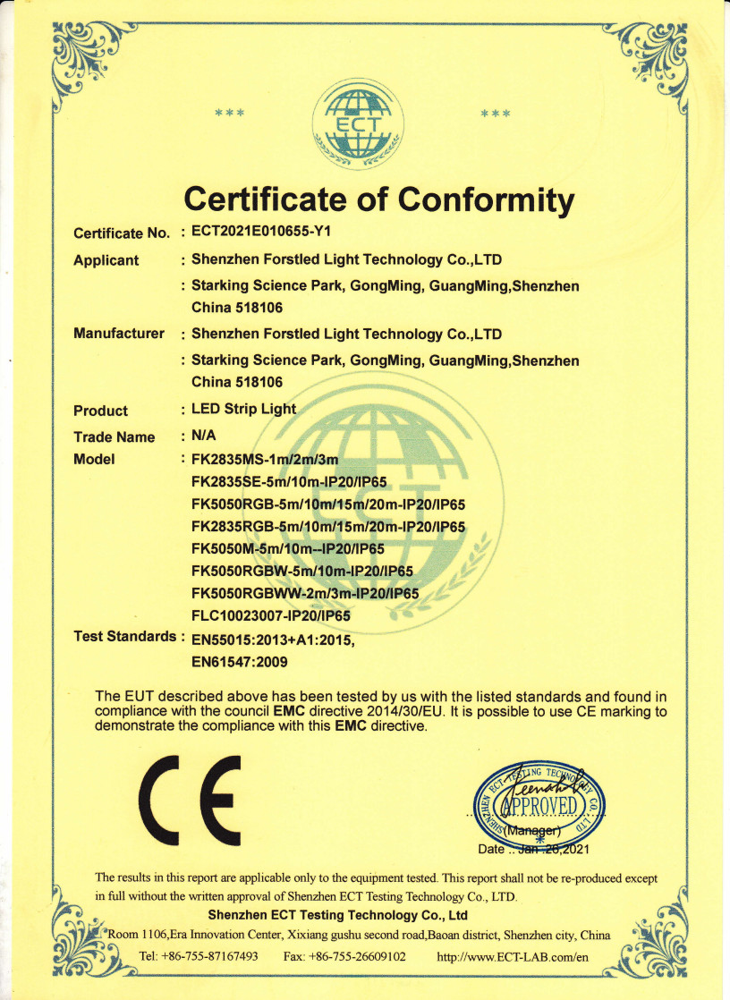 Porcellana Shenzhen Forstled Light Technology Co., Ltd. Certificazioni